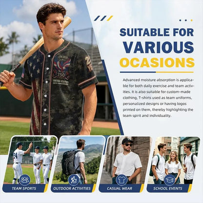 Distinctive Men's USA 250th Anniversary Baseball Jersey Patriotic