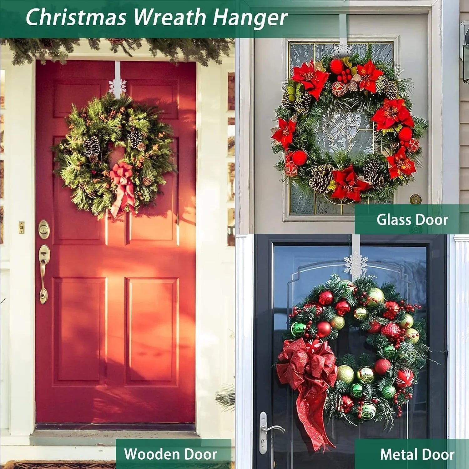 Space-Saving Metal Over The Door Wreath Hanger – Snowflake Tree Star