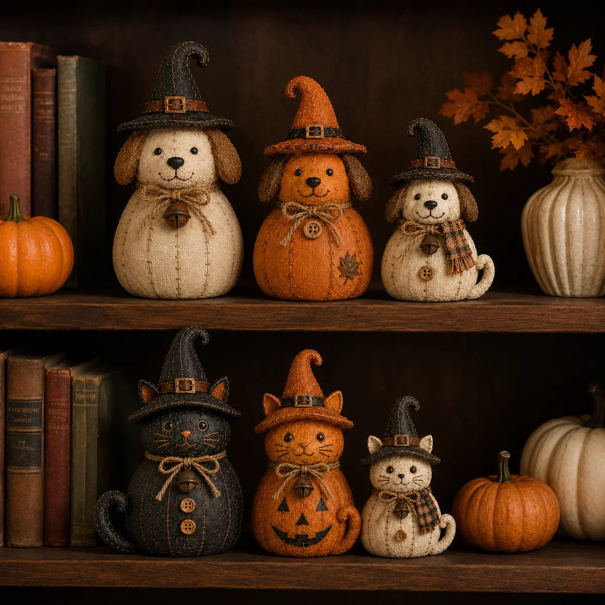 Pet-Friendly Vintage Witch Cat & Dog Decor Set for Daily Pet Care