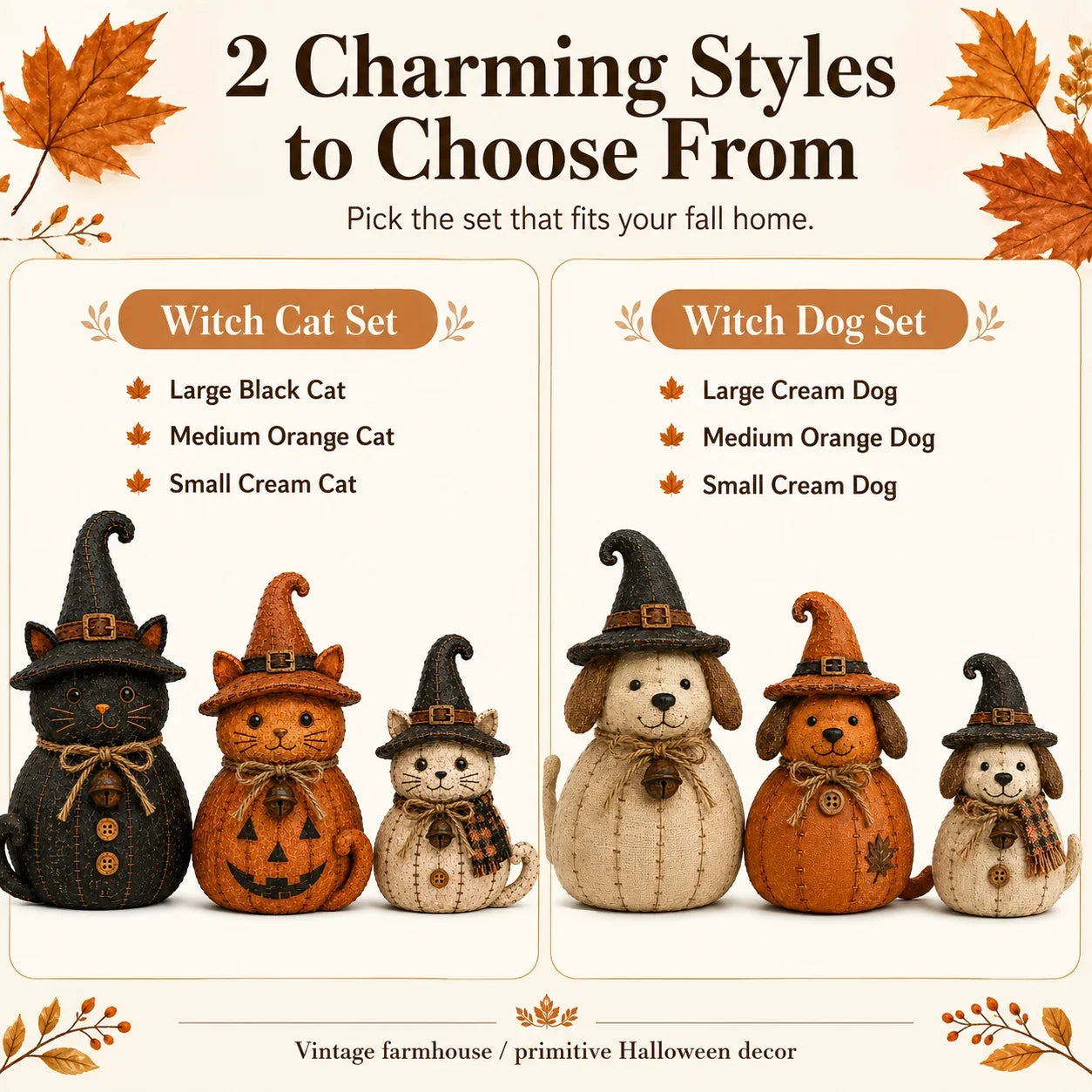 Pet-Friendly Vintage Witch Cat & Dog Decor Set for Daily Pet Care