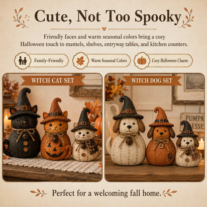 Pet-Friendly Vintage Witch Cat & Dog Decor Set for Daily Pet Care