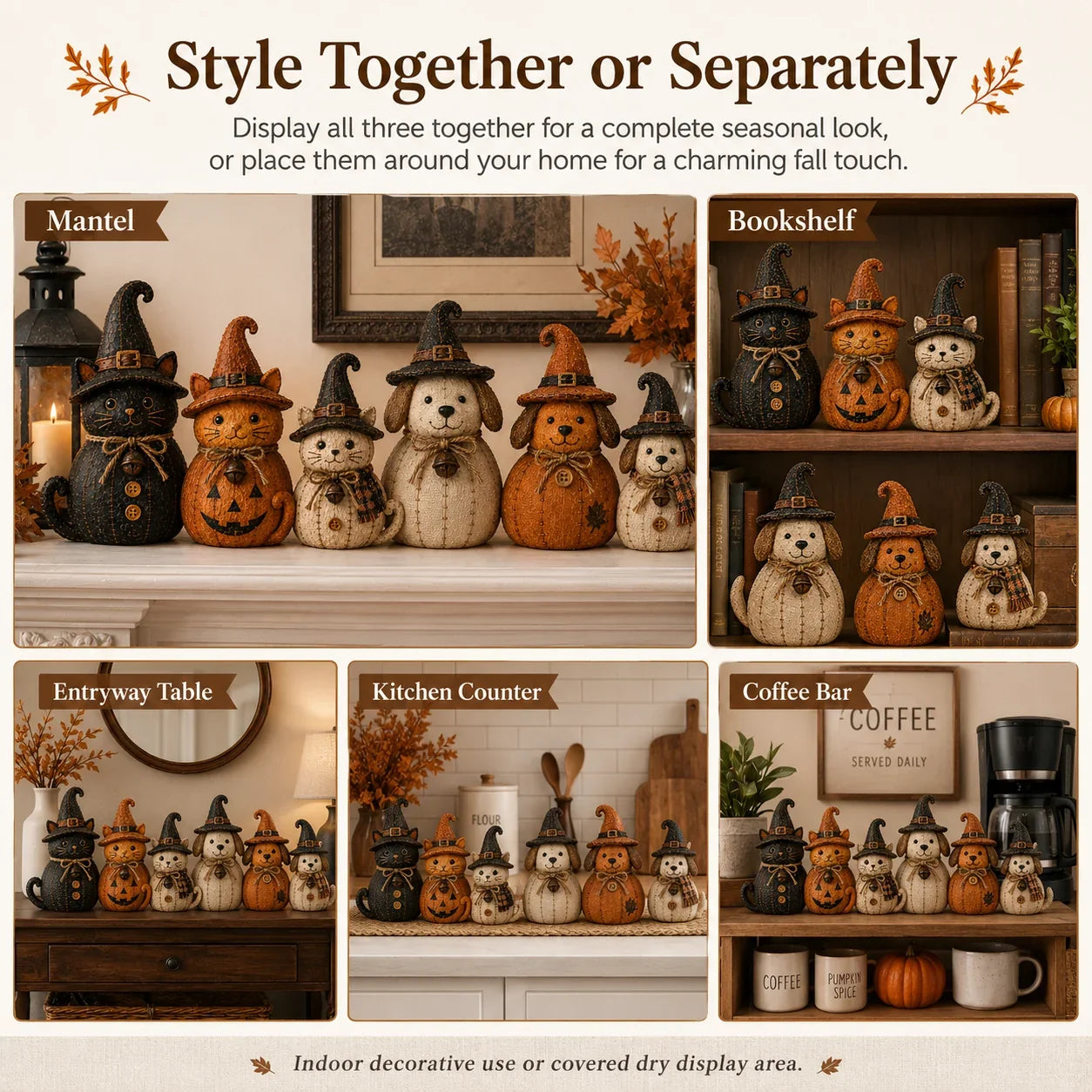 Pet-Friendly Vintage Witch Cat & Dog Decor Set for Daily Pet Care