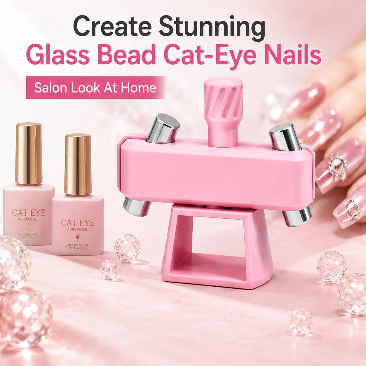 Pet-Friendly Glass Bead Cat-Eye Nail Magnet Tool – 3D Cat-Eye