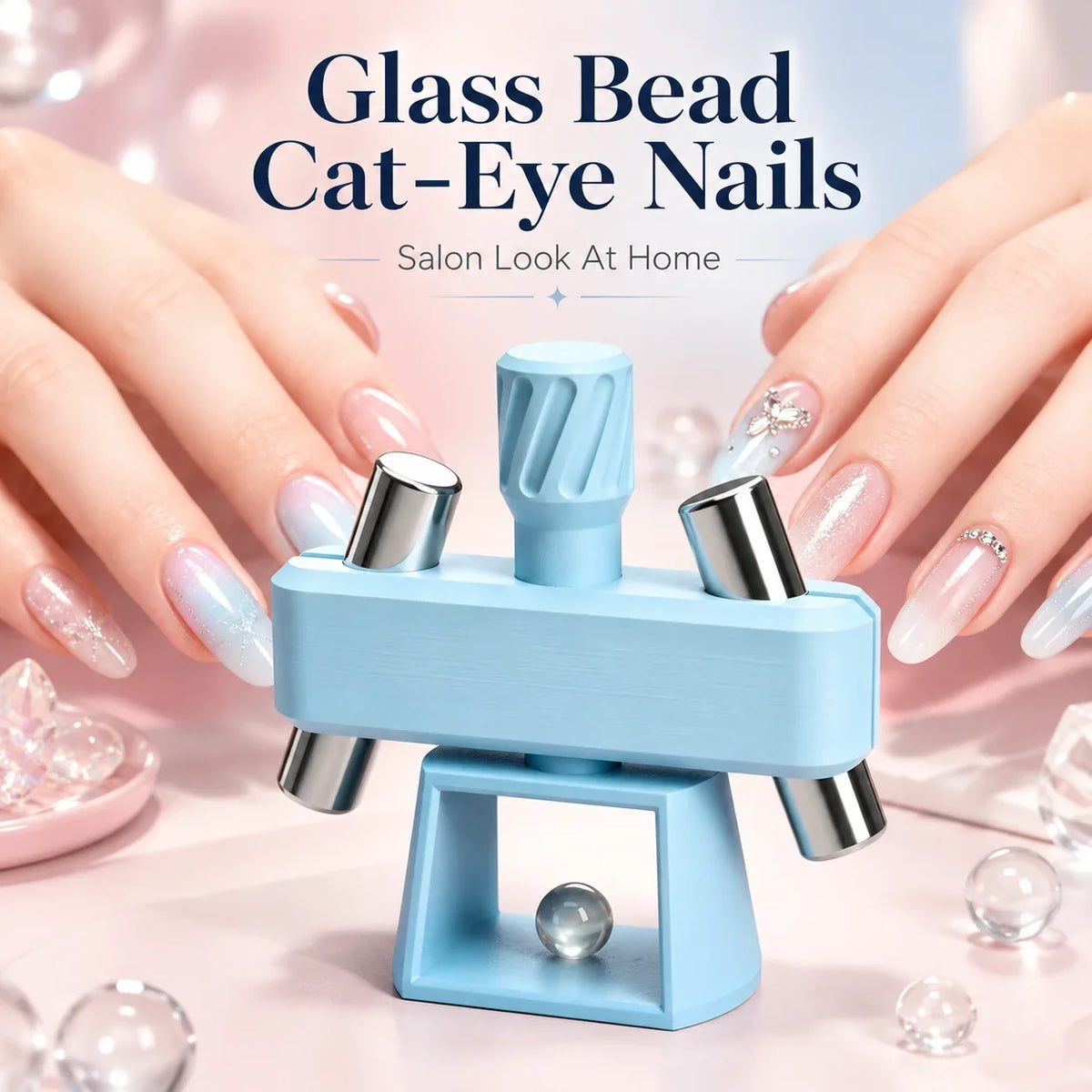 Pet-Friendly Glass Bead Cat-Eye Nail Magnet Tool – 3D Cat-Eye