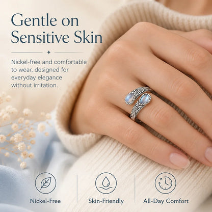 Adjustable Vintage Floral Ring with Moonstone Bloom