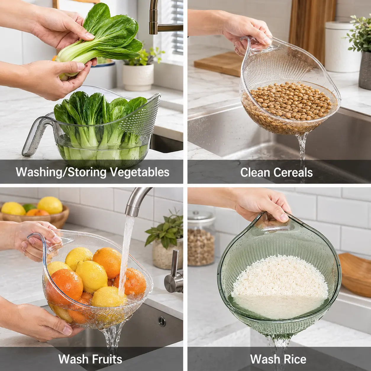 Practical Multi-Functional Rice Strainer with Handle, BPA- Kitchen