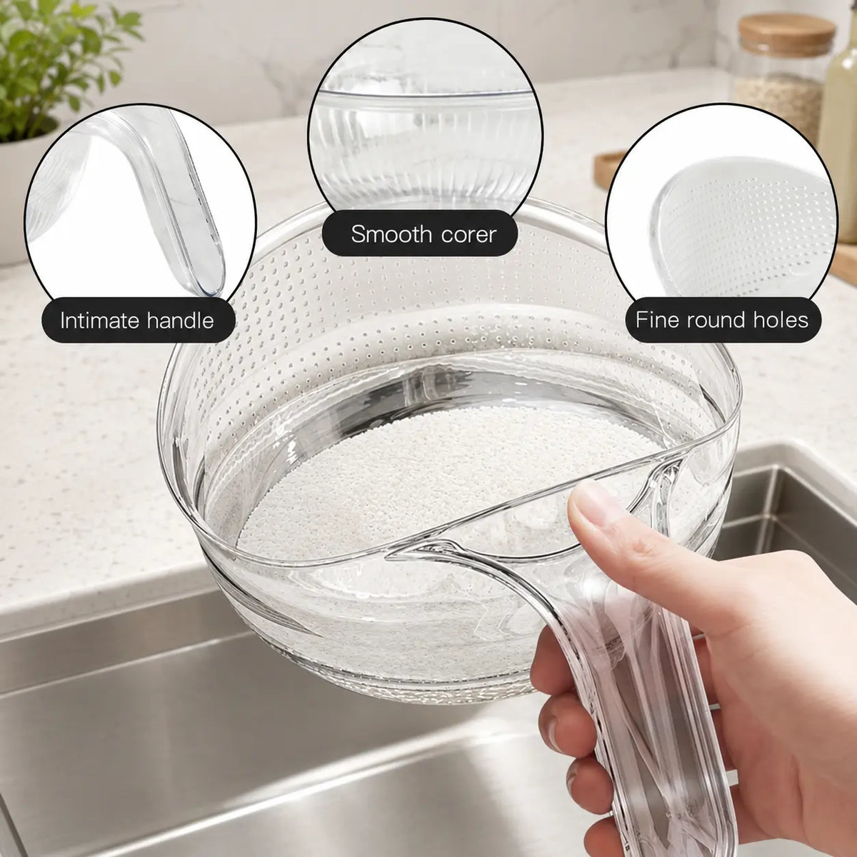 Practical Multi-Functional Rice Strainer with Handle, BPA- Kitchen