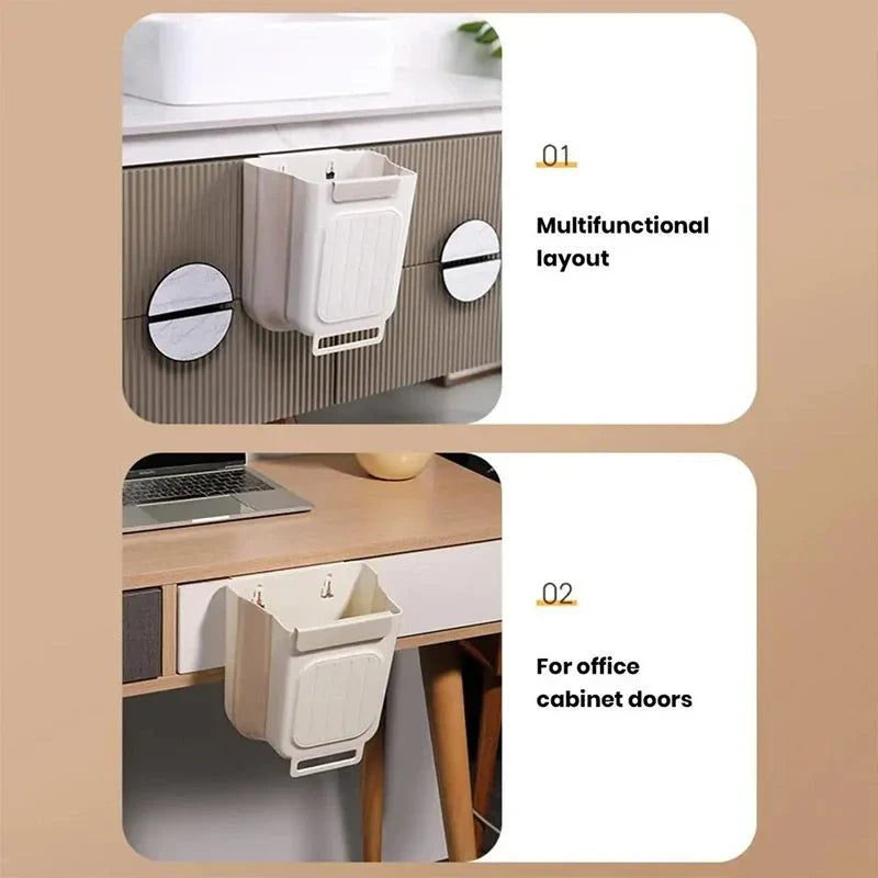 Space-Saving Collapsible Hanging Trash Can for Kitchen Cabinets