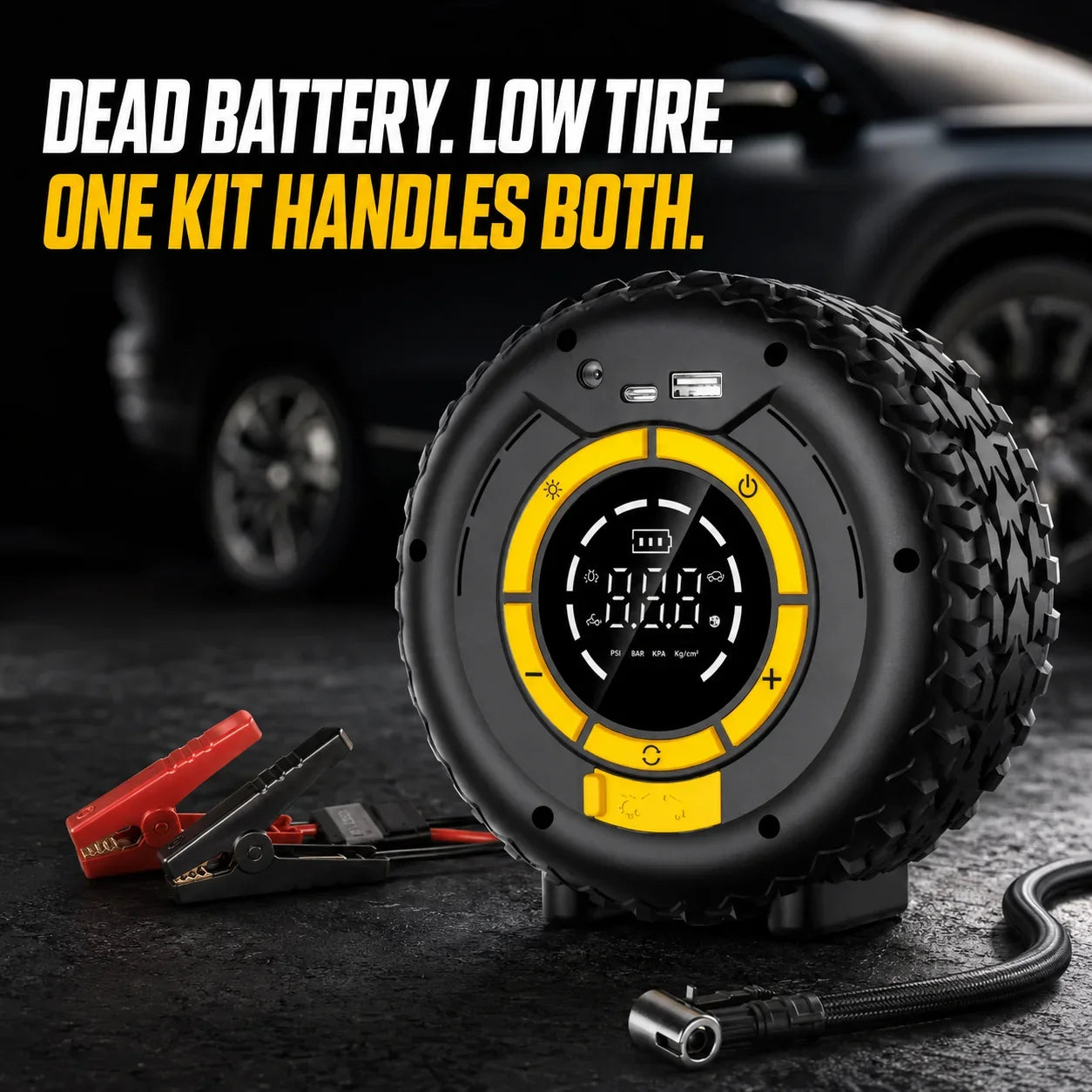Portable 8000mAh Jump Starter and Tire Inflator