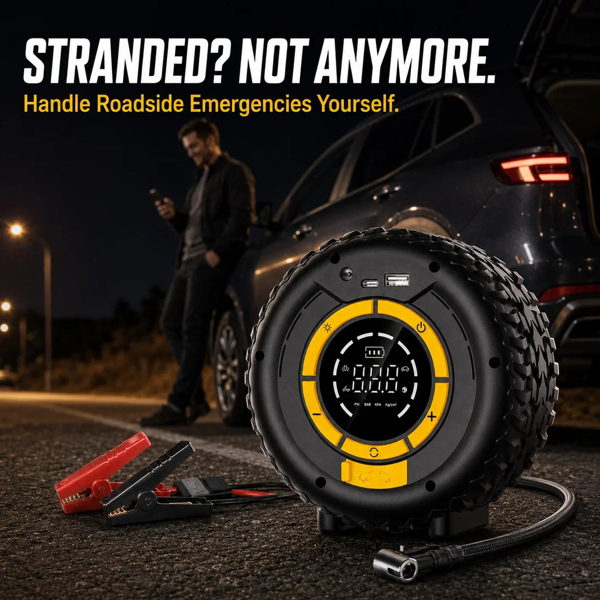 Portable 8000mAh Jump Starter and Tire Inflator