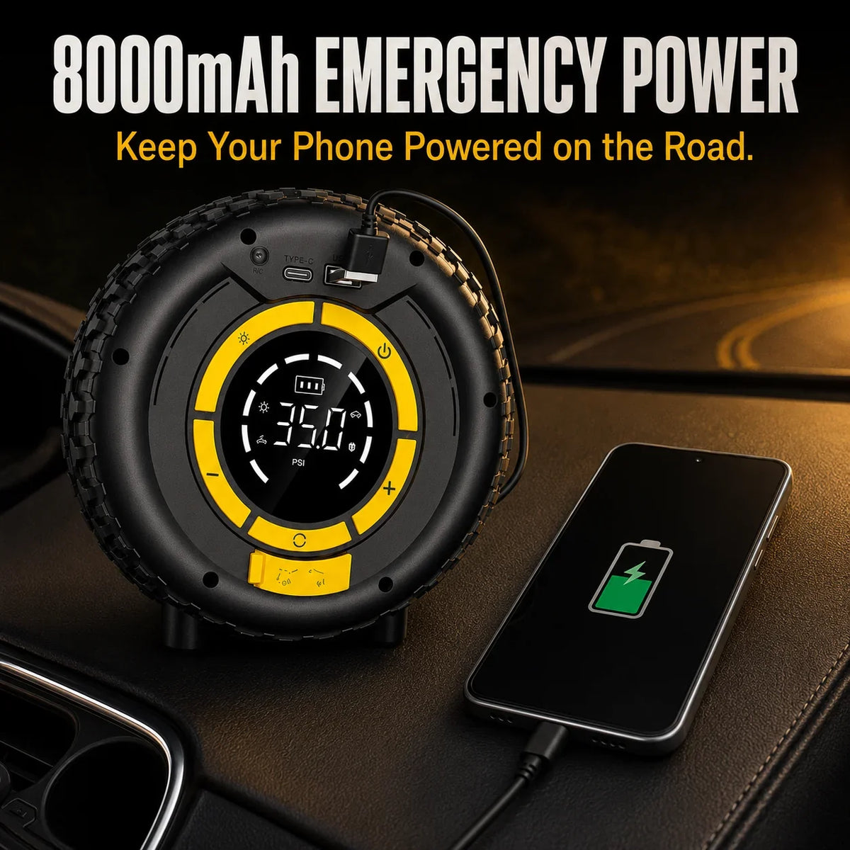 Portable 8000mAh Jump Starter and Tire Inflator