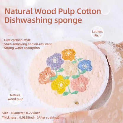 Practical Natural Wood Pulp Floral Dish Sponge – Eco-Friendly Kitchen