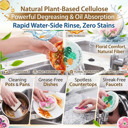 Practical Natural Wood Pulp Floral Dish Sponge – Eco-Friendly Kitchen
