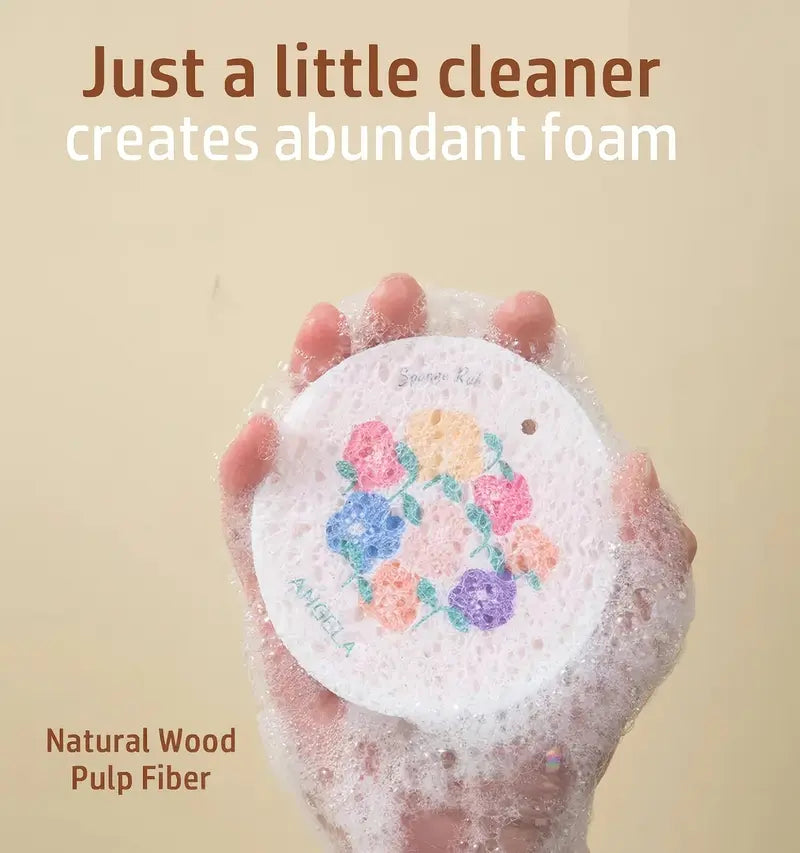 Practical Natural Wood Pulp Floral Dish Sponge – Eco-Friendly Kitchen