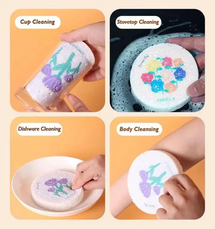 Practical Natural Wood Pulp Floral Dish Sponge – Eco-Friendly Kitchen