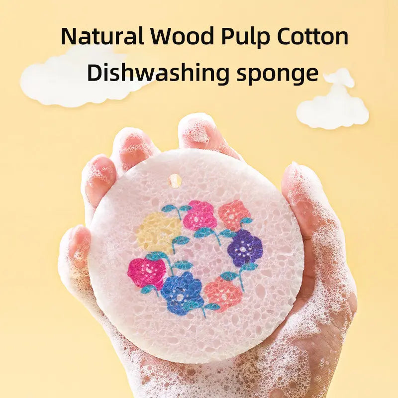 Practical Natural Wood Pulp Floral Dish Sponge – Eco-Friendly Kitchen