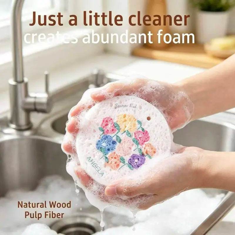 Practical Natural Wood Pulp Floral Dish Sponge – Eco-Friendly Kitchen