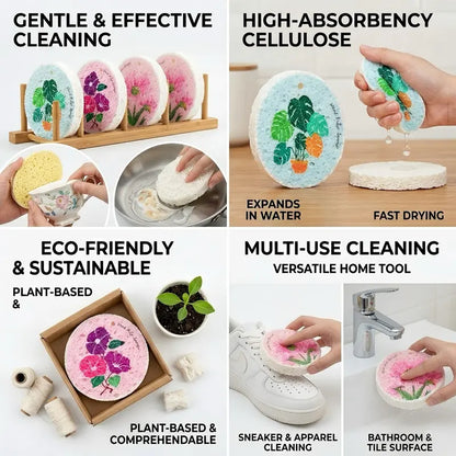 Practical Natural Wood Pulp Floral Dish Sponge – Eco-Friendly Kitchen