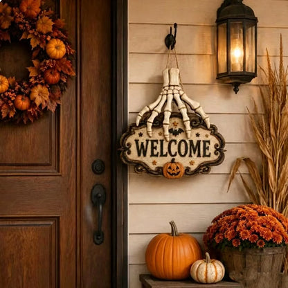 Purpose-Built Skeleton Hand Welcome Sign – Creepy Door Hanging