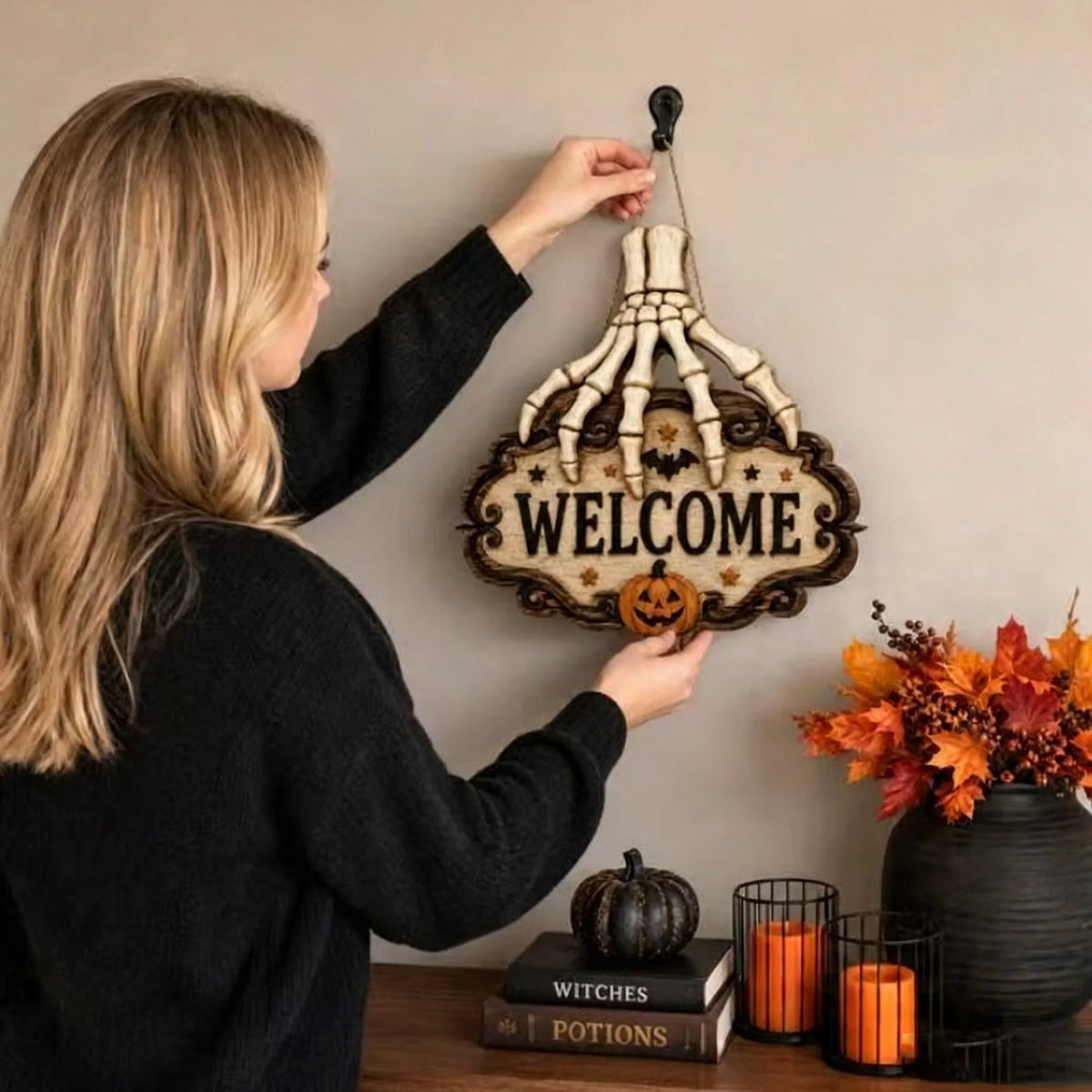 Purpose-Built Skeleton Hand Welcome Sign – Creepy Door Hanging