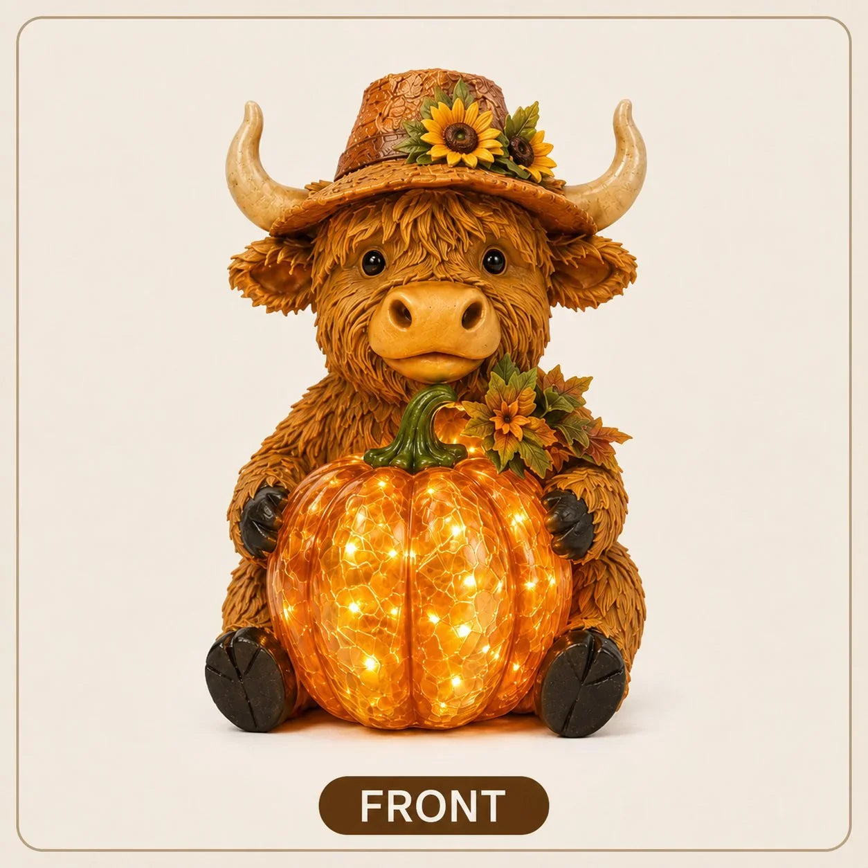 Outdoor Solar Highland Cow Pumpkin Light for Garden Display