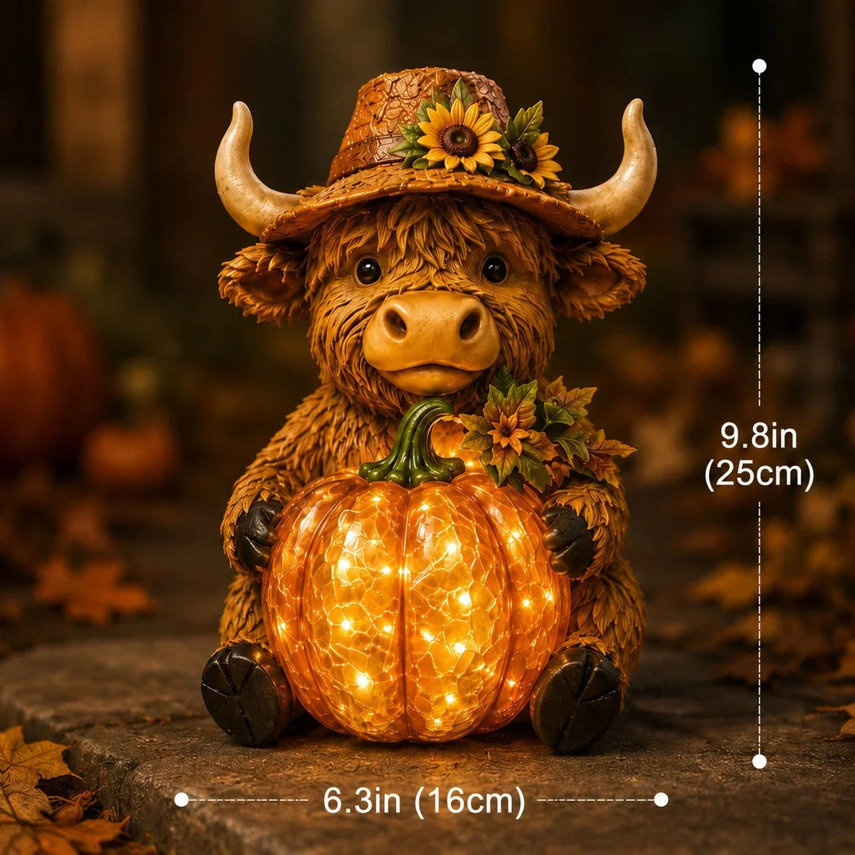Outdoor Solar Highland Cow Pumpkin Light for Garden Display