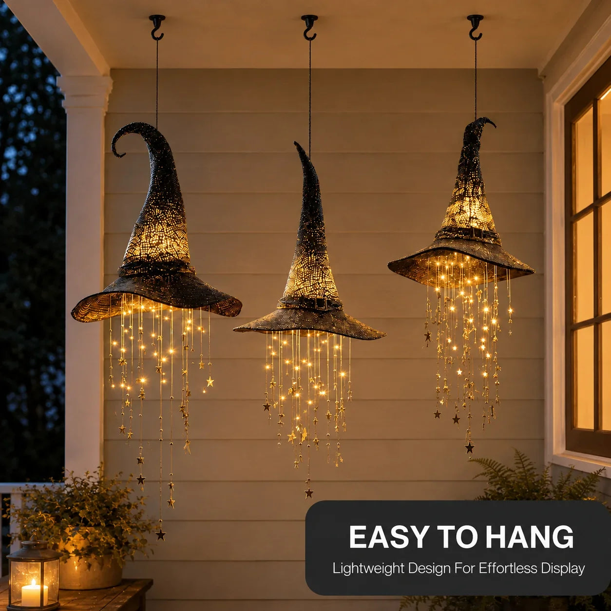 Decorative Lighted Witch Hat Hanging Decor with Cascading