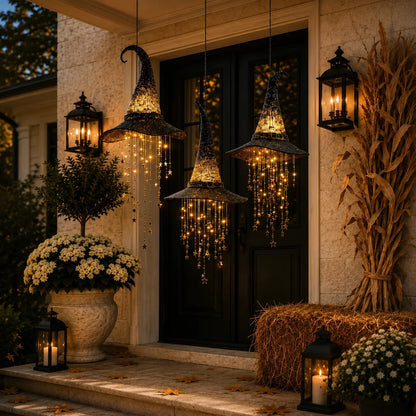 Decorative Lighted Witch Hat Hanging Decor with Cascading