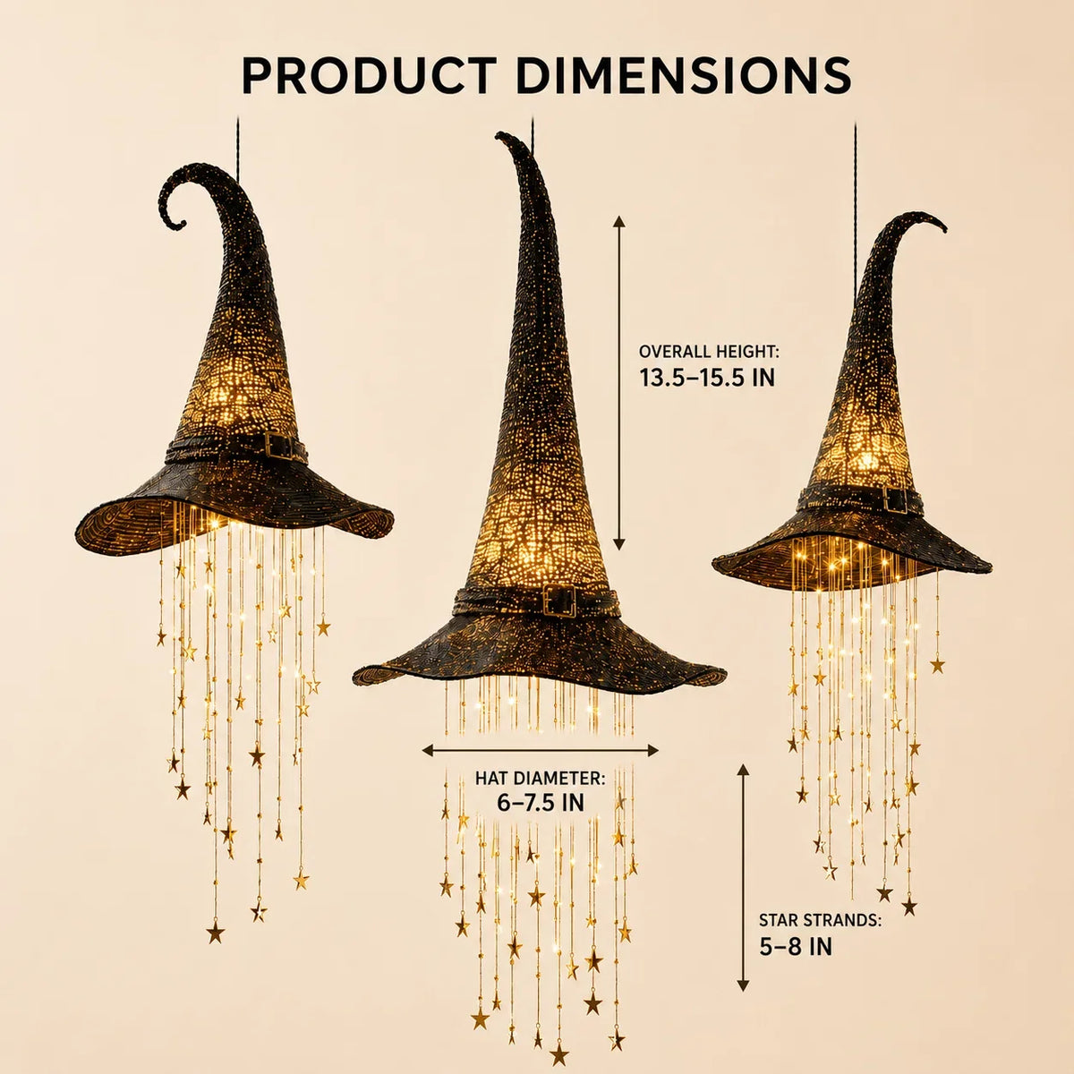 Decorative Lighted Witch Hat Hanging Decor with Cascading