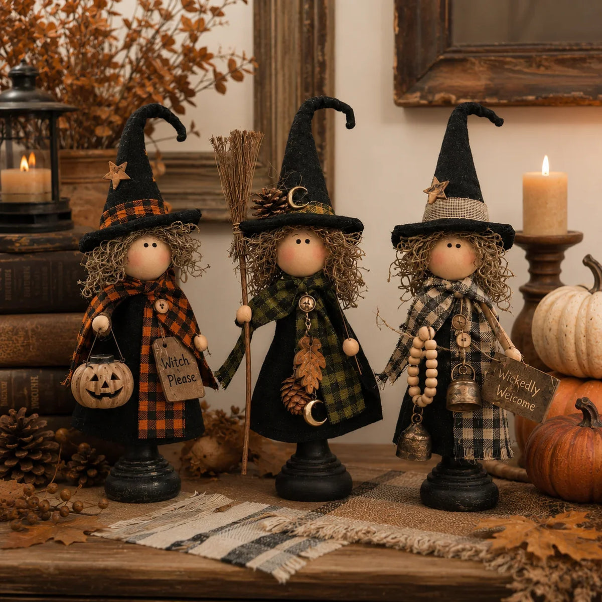 Purpose-Built Rustic Witch Figurines, Set of 3 – Vintage Farmhouse