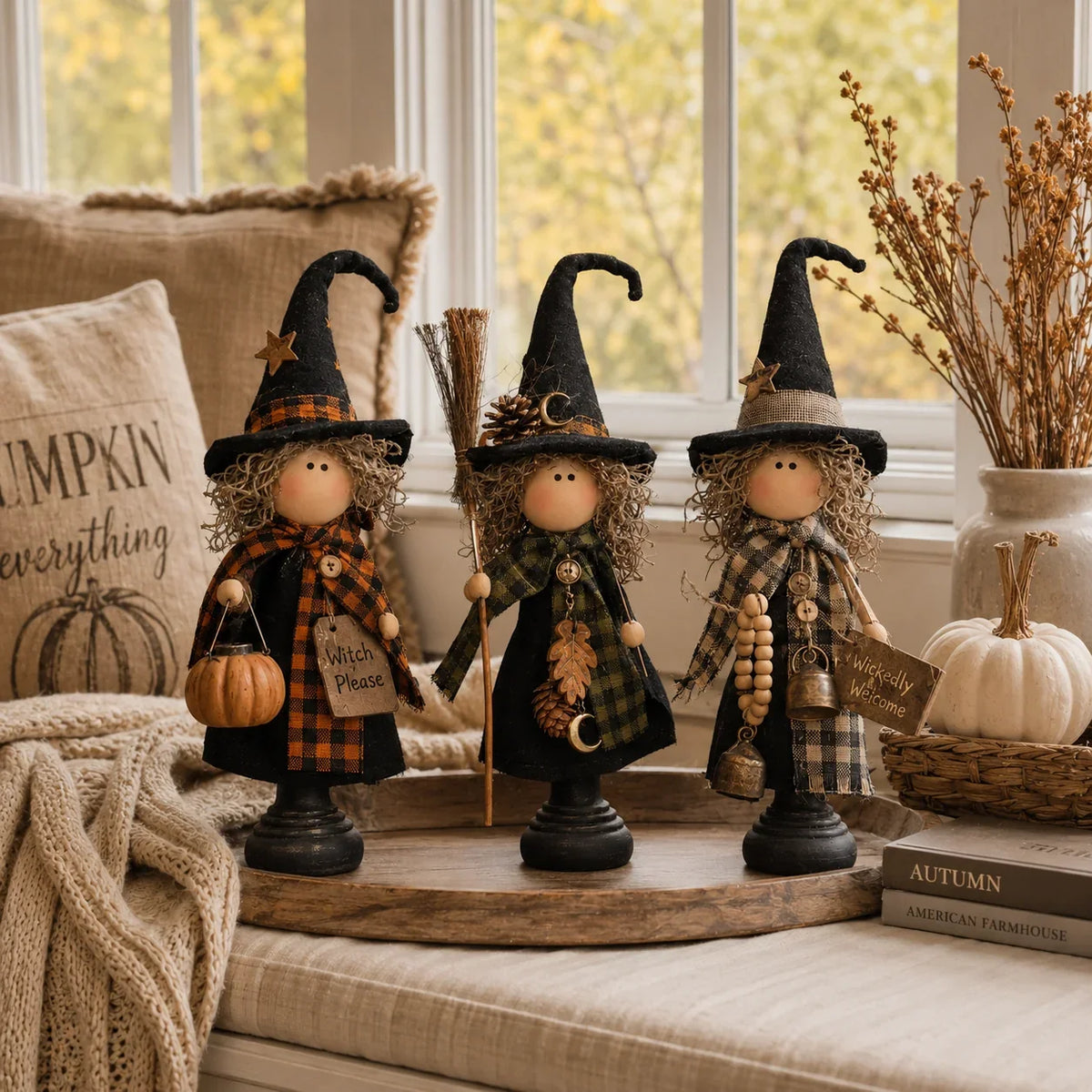 Purpose-Built Rustic Witch Figurines, Set of 3 – Vintage Farmhouse