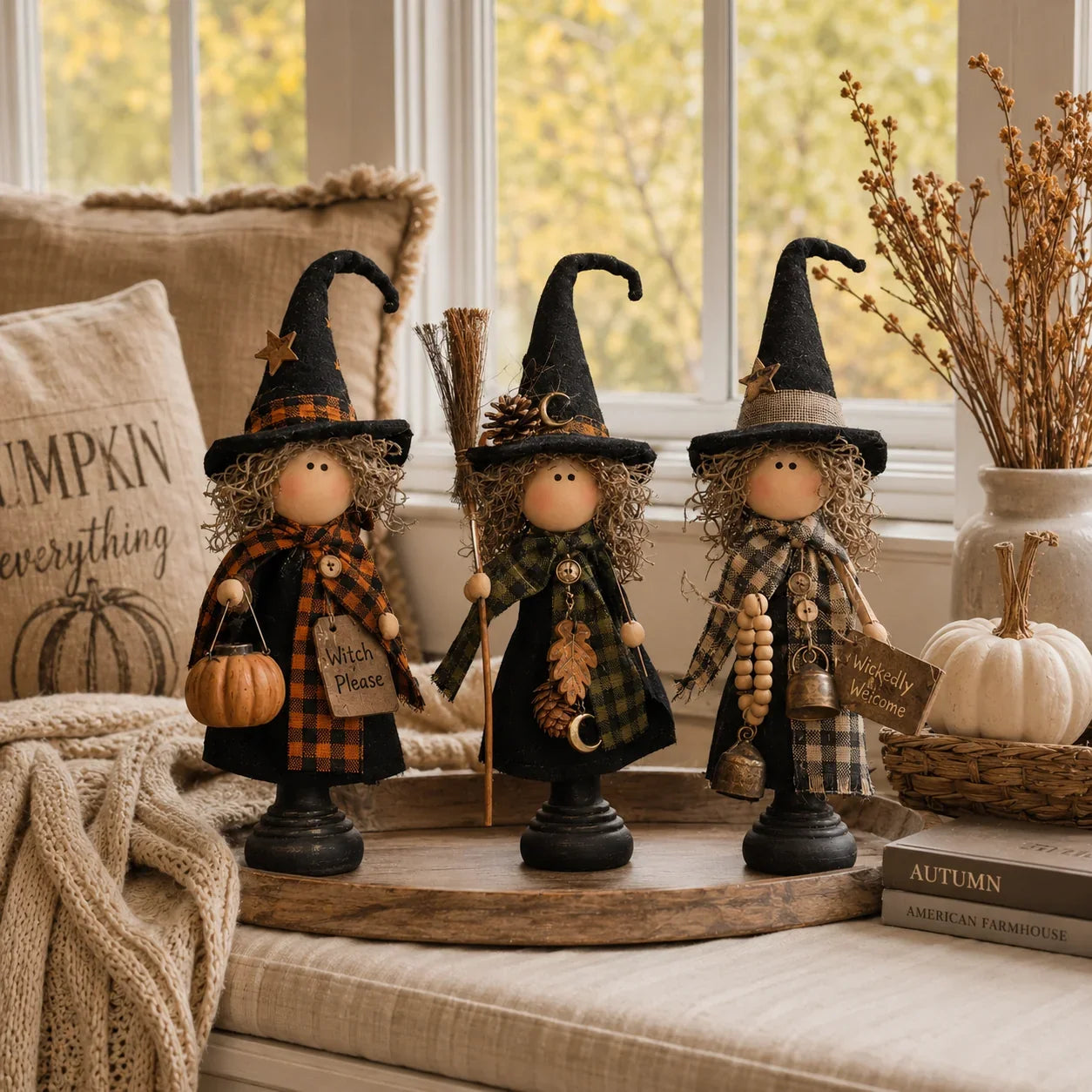 Purpose-Built Rustic Witch Figurines, Set of 3 – Vintage Farmhouse