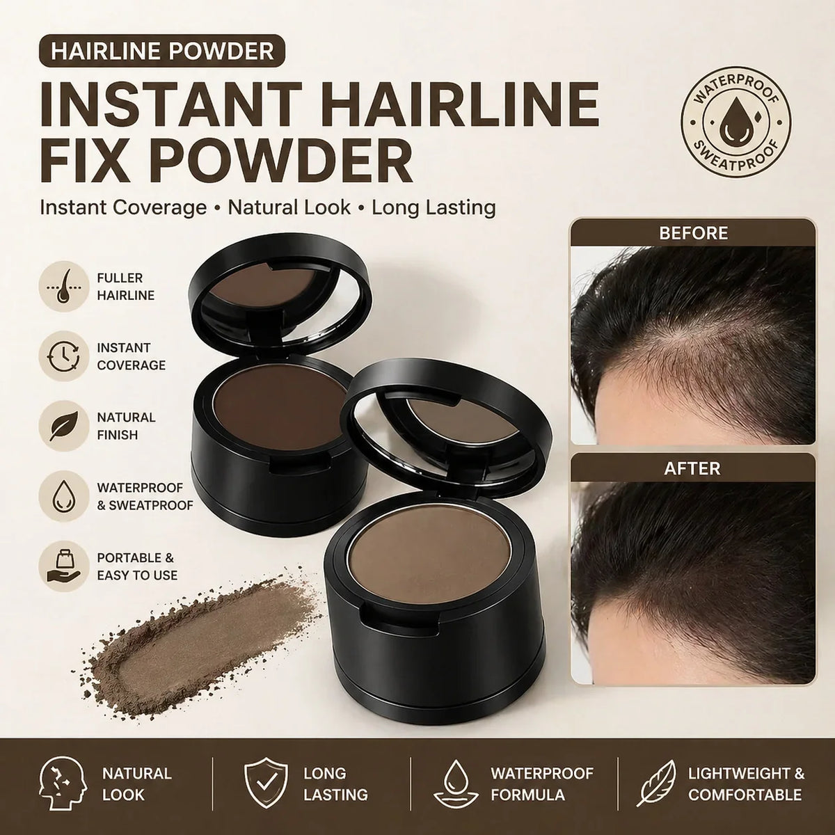 Purpose-Built Hairline Powder Root Touch-Up Quick Cover Thin Hair