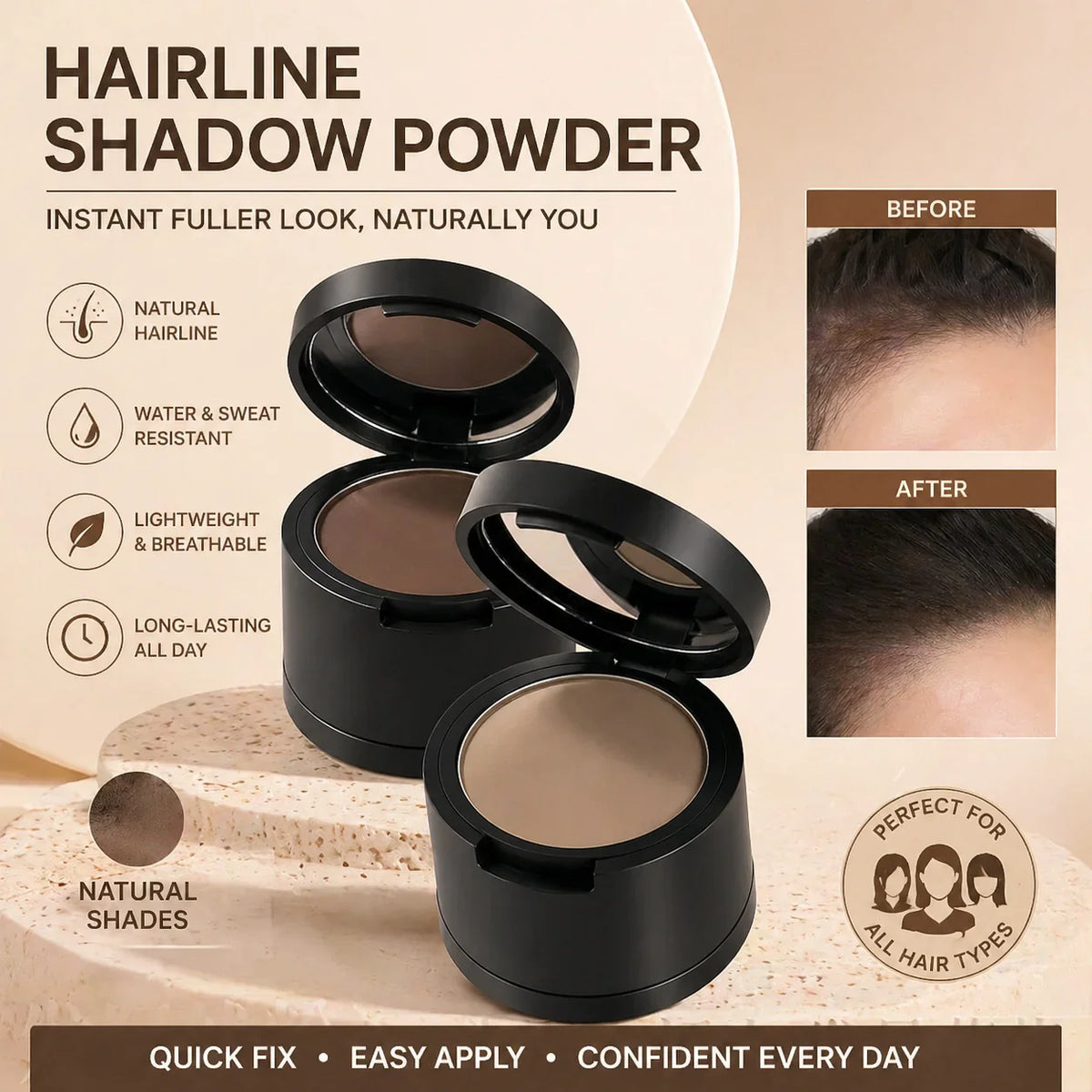 Purpose-Built Hairline Powder Root Touch-Up Quick Cover Thin Hair