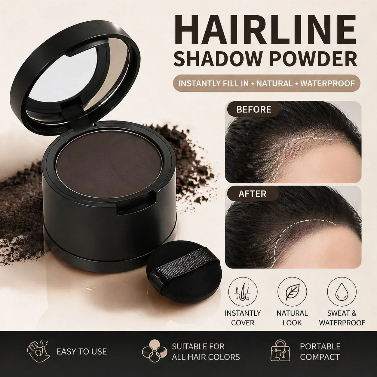 Purpose-Built Hairline Powder Root Touch-Up Quick Cover Thin Hair