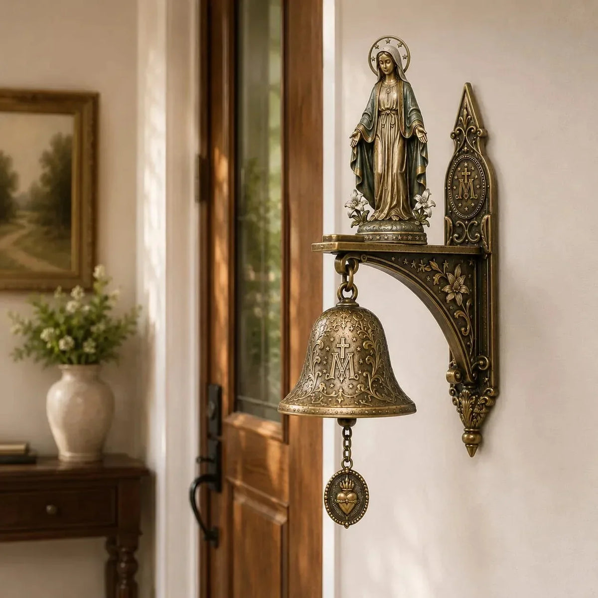 Outdoor Our Lady of Grace Bronze Miraculous Medal Wall Bell