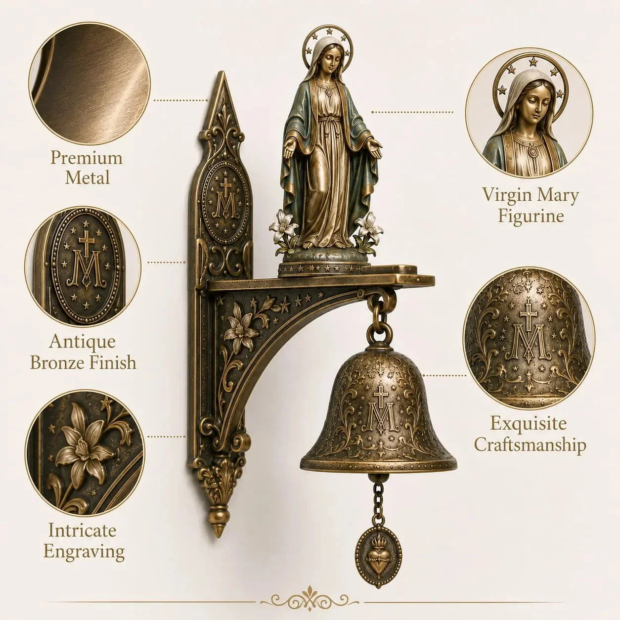 Outdoor Our Lady of Grace Bronze Miraculous Medal Wall Bell