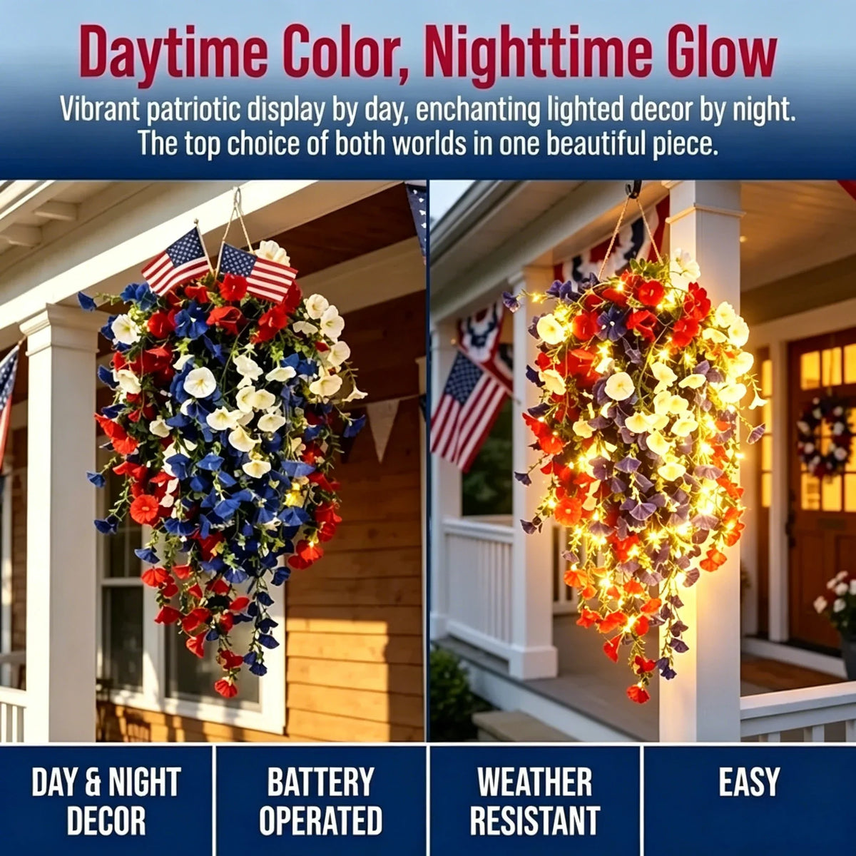 Pre-Lit Patriotic Artificial Flower Set for America's 250th