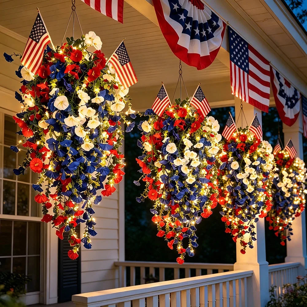 Pre-Lit Patriotic Artificial Flower Set for America's 250th