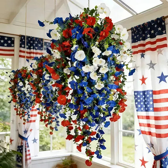 Pre-Lit Patriotic Artificial Flower Set for America's 250th