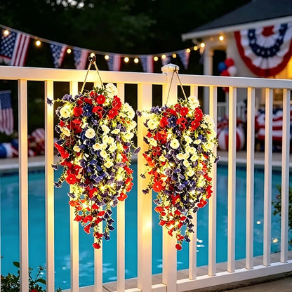 Pre-Lit Patriotic Artificial Flower Set for America's 250th