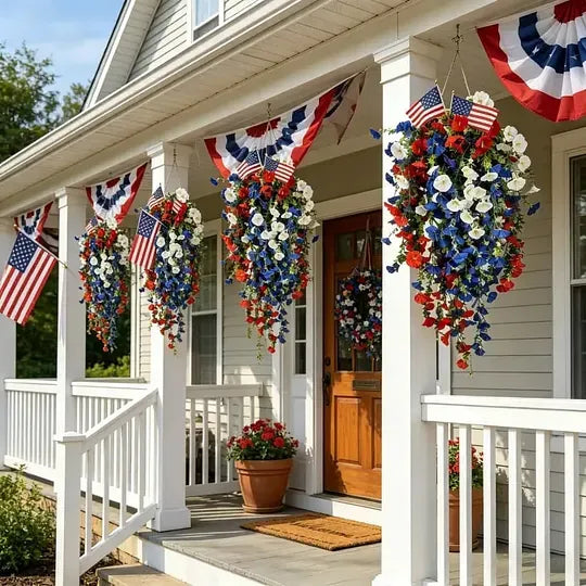 Pre-Lit Patriotic Artificial Flower Set for America's 250th
