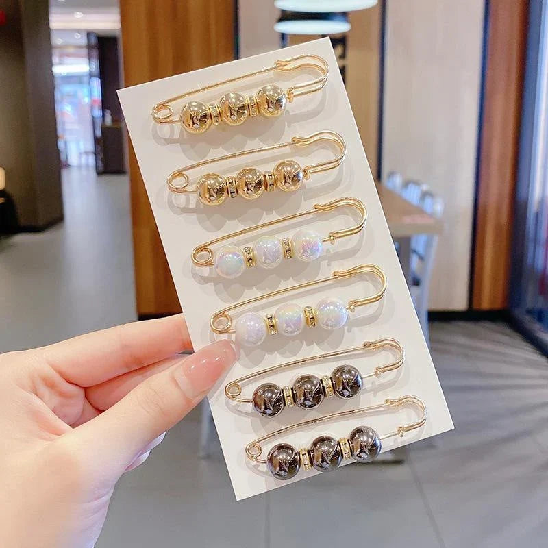 Vehicle-Ready 6-Piece Pearl Brooch Pin Set - Decorative Mixed-Style
