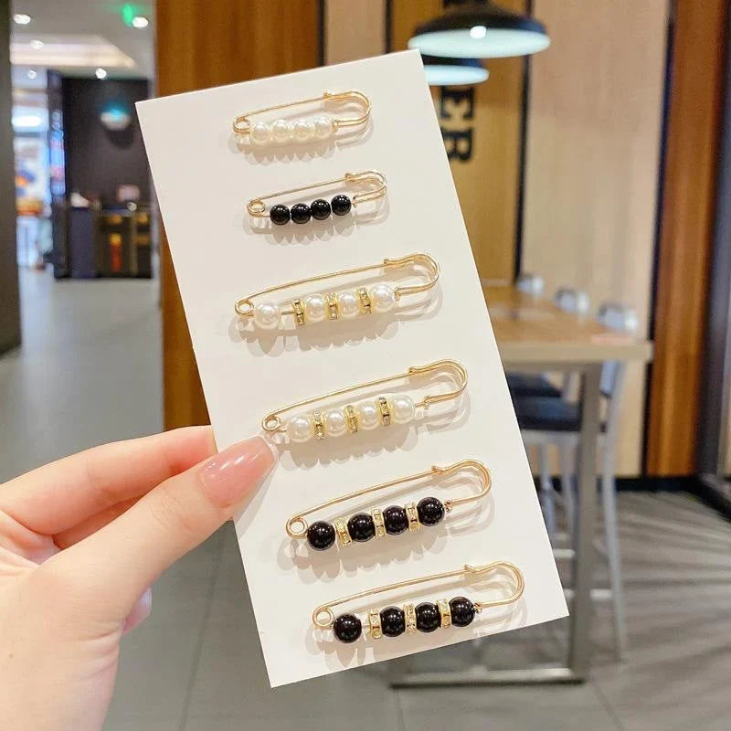 Vehicle-Ready 6-Piece Pearl Brooch Pin Set - Decorative Mixed-Style
