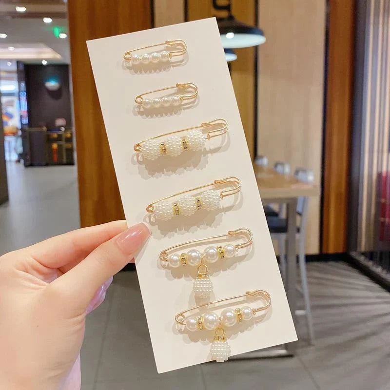 Vehicle-Ready 6-Piece Pearl Brooch Pin Set - Decorative Mixed-Style