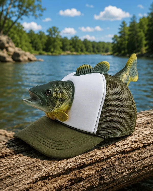3D Bass Fish Trucker Hat for Lake and Fishing Trips