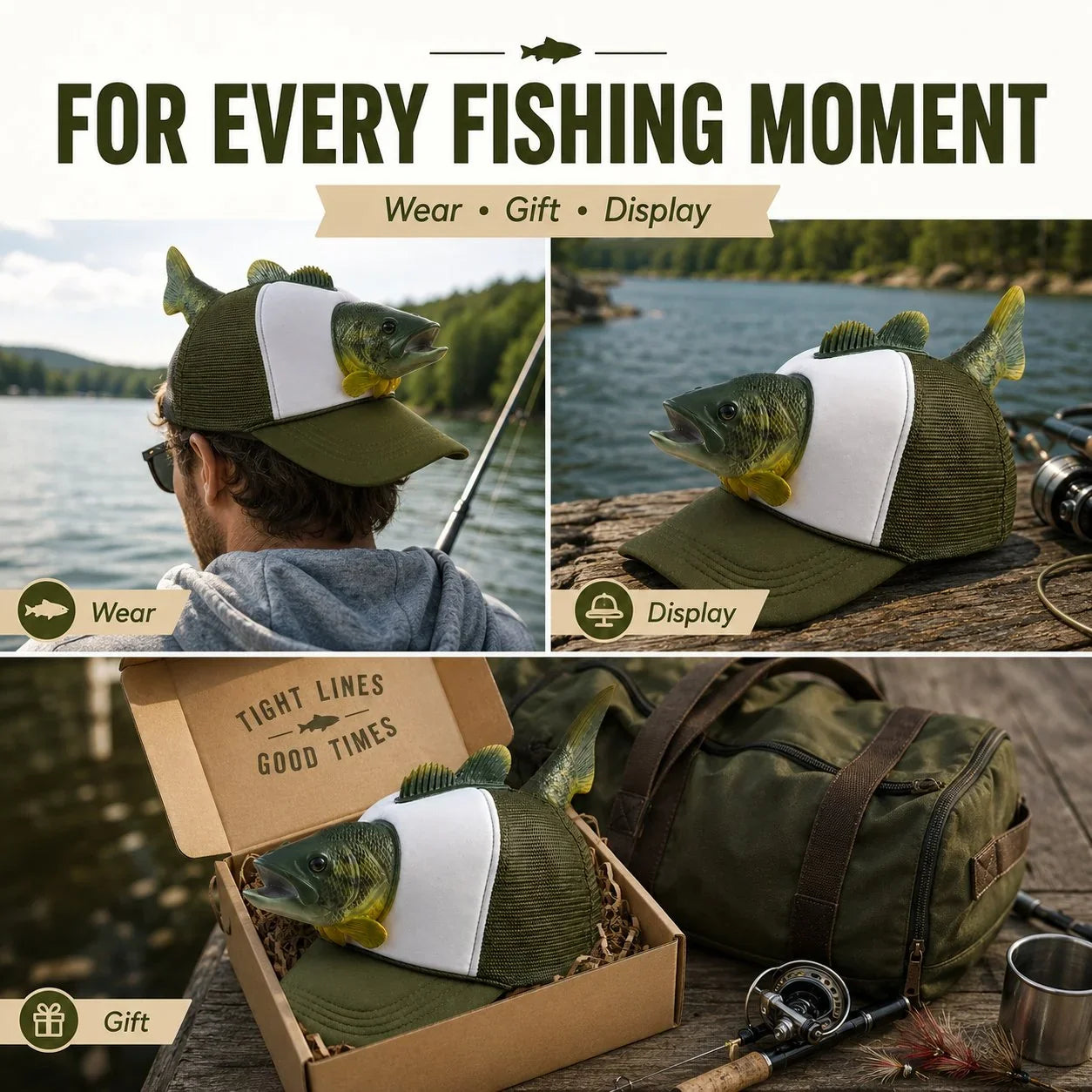 3D Bass Fish Trucker Hat for Lake and Fishing Trips