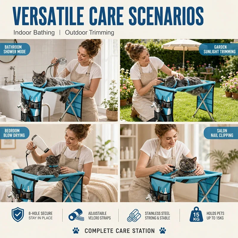 Pet-Friendly 2-in-1 Foldable Pet Grooming Bed for Daily Pet Care