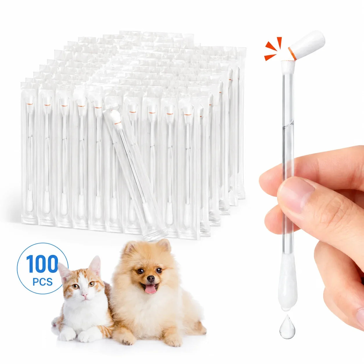 Alcohol-Free Pet Ear Cleaning Swabs, 100-Pack for Dogs and Cats