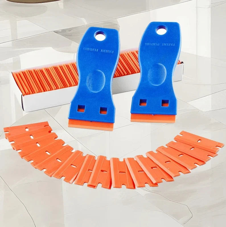 Plastic Razor-Blade Scraper with Ergonomic Handle and Spare Blades